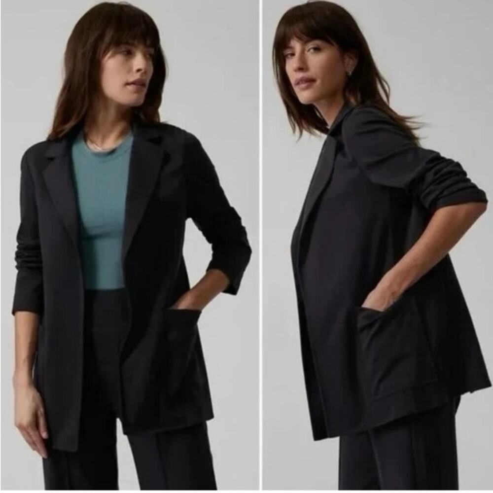 Athleta Eastwest Black Ponte Knit Relaxed Fit Casual Blazer Jacket Womens 16